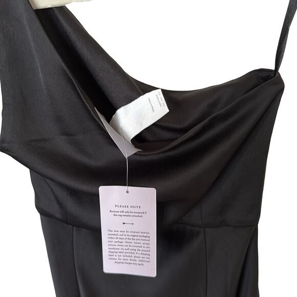 BHLDN by Anthropologie Black Dylan One-Shoulder Satin Side-Slit Gown Size 4 NWT - Picture 6 of 6